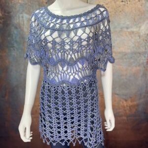NWT Handmade Crochet Top in Periwinkle and Gray